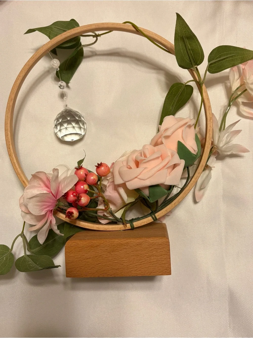 Pink Floral Hoop Décor with Hanging Crystal Accent centerpieces